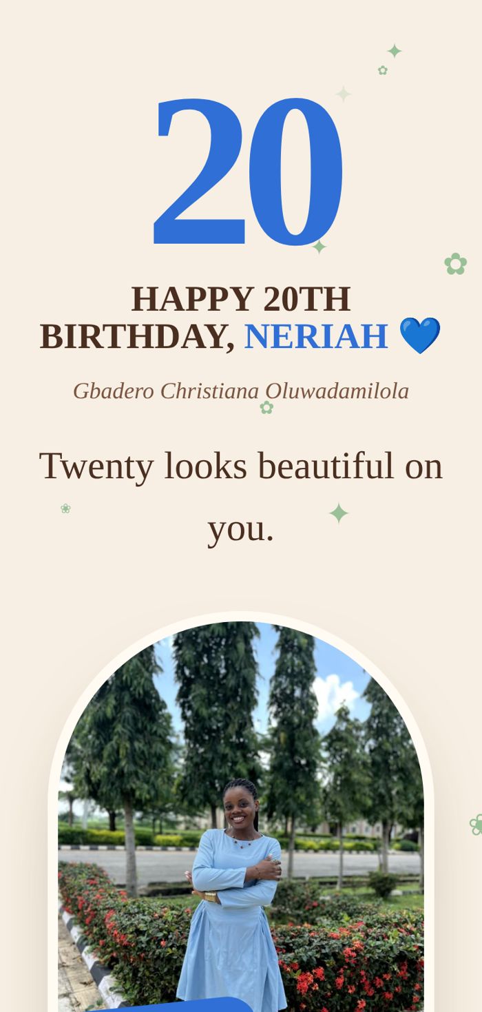 Big number 20 and a happy birthday title